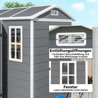 Outsunny Gartenhaus, Gartenschuppen mit Boden, Fenster, verschließbarer Tür, Kunststoff-Harz, wetterfest, Grau(m-7)