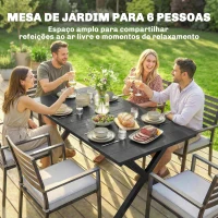 Outsunny Mesa de Jantar Retangular para Jardim para 6 Pessoas com Tampo de HDPE Efeito Ripas e Estrutura Metálica 150x90x74 cm, Preto(m-4)