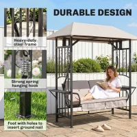 Outsunny Garden Texteline 2 Person Swing Chair-Beige(m-5)