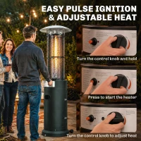 Outsunny 11 KW Freestanding Gas Patio Heater, Adjustable Outdoor Garden Propane Heater with Tip-Over Switch, Wheels, Pulse Ignition, Tank Room with Openable Door, Black(m-6)