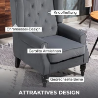 HOMCOM Elegante oorfauteuil, dik gevoerd, afneembare bekleding, 74 x 86 x 102 cm, grijs(m-4)