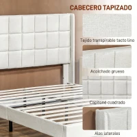 HOMCOM Cama 135x190 cm con Almacenaje Inferior Tapizada y Cabecero Acolchado con Orejas Beige(m-4)