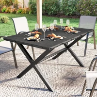 Outsunny Mesa de Comedor de Jardín para 6 Personas con Superficie de HDPE de Listones Estructura Metálica 150x90x74 cm Negro(m-8)