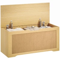 HOMCOM Cufăr de depozitare 108L Bancă de depozitare cu panou din ratan Capac Brațe de susținere pentru hol 80x40x45cm Stejar(m-7)