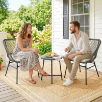 Outsunny 3-teiliges Outdoor-Möbelset, 1 Tisch, 2 Stühle, Rattan-Geflecht, Stahlrahmen, Kaffeetisch mit Glasplatte, Dunkelgrau(m-10)