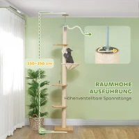 PawHut Plafondhoge krabpaal, anti-kantelbeveiliging, sisaltouwpaal, houtmateriaal, Eik+Crèmewit(m-4)
