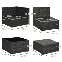 Outsunny 7-Seater PE Rattan Corner Sofa Set, Garden Furniture Set, Patio Wicker Sofa Seater w/ Cushion, Washable Cushion Cover & Tempered Glass Table, Brown(m-3)