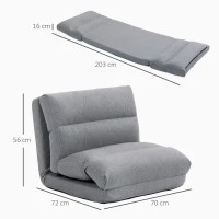 HOMCOM 3-in-1 opklapbare slaapstoel, slaapbank met bedfunctie in linnenlook – omvormbaar tot logeerbed, gestoffeerde relaxstoel en vloermatras voor woonkamer of slaapkamer, grijs(m-3)