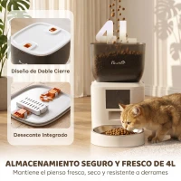 PawHut Comedero Automático 4L WiFi 2.4G para Gatos Perros con Control App 2 Cuencos 1-10 Comidas al Día Grabadora Voz 10s(m-6)
