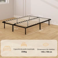 HOMCOM 4ft6 Double Bed Frame, Metal Platform Bed Frame with 2 x 14 Wood Slats, No Box Spring Needed, Underbed Storage, Black(m-3)