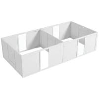 PawHut Werpkist voor puppy's, hondenren, puppyren met antislip vloerglijders en deur, houten honden werpkist, puppyren voor middelgrote honden, 196 x 96 x 48 cm, wit(m-1)