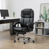 Vinsetto Verstellbarer Bürostuhl mit 6 Massagepunkten, Wärmefunktion, Fußstütze, Kunstleder, Schwarz(m-10)