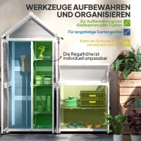 Outsunny Gartenschuppen mit Aufbewahrungsschrank, anpassbare Regale, verschließbare Türen, wasserfest, Fichtenholz, Hellgrau(m-5)