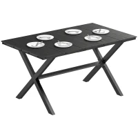 Outsunny Mesa de Comedor de Jardín para 6 Personas con Superficie de HDPE de Listones Estructura Metálica 150x90x74 cm Negro(m-11)