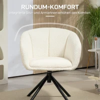 HOMCOM Fauteuil, Gestoffeerde Stoel met Comfortabele Zitschaal, Draaibaar, Knusse Bekleding, tot 120 kg, Crèmewit(m-5)