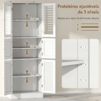 HOMCOM Armário de Casa de Banho Alto com Portas de Vidro Portas de Ripas e Prateleiras Ajustáveis 60x30x170 cm Branco(m-5)