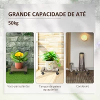 Outsunny Conjunto de 2 Suportes de Madeira com Rodas para Plantas Vasos de Interior e Exterior Carga 50 kg Castanho Escuro(m-6)