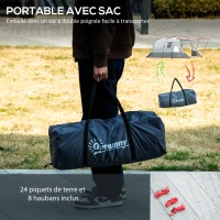Outsunny Tente de camping familiale 6-8 personnes, tente tunnel imperméable, portes + fenêtres, 5,1 x 2,4 x 1,8 cm, gris clair(m-7)
