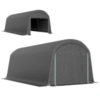 Outsunny Tuinschuur met kunststofzeil, gereedschapstent, opzetbare garage, 300B x 600T x 230H cm, Donkergrijs(m-10)