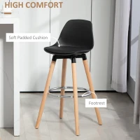 HOMCOM Set 2 Sgabelli Bar in PU Moderni, Sgabelli Cucina Alti con Schienale, Poggiapiedi in Acciaio, Seduta Alta 69 cm Imbottita, Gambe in Legno(m-5)