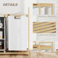 HOMCOM Wasmand met waszak, stoffen lade, bamboe, 70x36x70 cm, Wit/Hout(m-6)