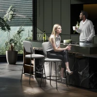 HOMCOM Set van 2 Barkrukken, Bistrokrukken met Voetsteun, Fluweel Bekleed, Stalen Poten, voor Eetkamer, 45 x 49 x 102 cm, Lichtgrijs(m-7)