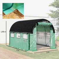Outsunny 3 x 2 x 2 m polytunnelkas met zonneschermnet, oprolbare zijwanden, kunststofafdekking, stalen frame, groen(m-3)