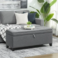 HOMCOM Zitbank met opbergruimte, gestoffeerde bank 120x40x48 cm met veiligheidsscharnieren, linnenlook, donkergrijs(m-2)