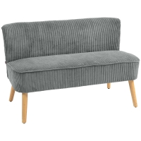 HOMCOM 2-persoons gestoffeerde bank, hout, fluweelachtig polyester, schuim, 117 x 56,5 x 77 cm, grijs