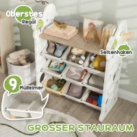 AIYAPLAY Kinderkast, 4-laags Speelgoedkast met 9 Uitneembare Bakken, Plank, Haken, Opbergkast voor Kinderkamer, Speelkamer, 77 x 42 x 94 cm, Crèmewit(m-4)