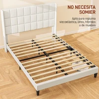 HOMCOM Cama 135x190 cm con Almacenaje Inferior Tapizada y Cabecero Acolchado con Orejas Beige(m-7)