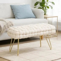 HOMCOM Apoio para os Pés Sala de Estar em Veludo com Pés de Metal e Assento Acolchoado para Dormitório Entrada 76x38x41,5 cm Creme(m-11)