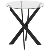 HOMCOM Moderne glazen eettafel, Ø70 cm, keukentafel met gehard glasblad en metalen poten, voor 4 personen