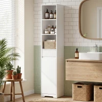HOMCOM Armário Alto de Casa de Banho com Gaveta Design Canelado Prateleira Ajustável Prateleiras Abertas para Espaços Pequenos Branco(m-10)