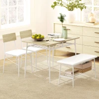 HOMCOM Eetset Eettafel met Bank en 2 Stoelen – Ruimtebesparende Keukentafelset met Opbergruimte voor 4 Personen – Eetkamermeubel voor Keuken, Eetkamer, Eiken(m-2)