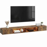 HOMCOM Wall Mounted TV Stand with RGB LED Lights, Floating Entertainment Centre for 75 Inch TV, Rustic Brown(m-10)