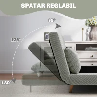 HOMCOM Canapea Extensibilă Dublă cu Spătar Reglabil și 2 Perne, din Material Textil cu Aspect de In Gri(m-5)