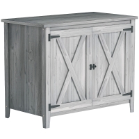 Outsunny Tuinkast, houten kast voor tuingereedschap, outdoor kast voor terras, met dubbele deuren, schuurdesign, lichtgrijs