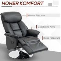 HOMCOM Relaxsessel, Liegefunktion, Lederoptik, Fußstütze, bis 150 kg, 78 x 80 x 109 cm, Schwarz(m-6)