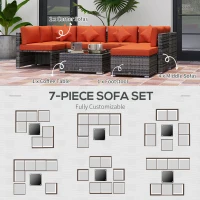 Outsunny Eight-Piece Rattan Sofa Set - Orange/Grey(m-6)