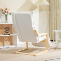 HOMCOM Loungefauteuil van berkenhout, gestoffeerde fauteuil, verstelbare voetensteun, Wit(m-9)