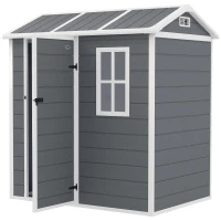 Outsunny Gartenhaus, Gartenschuppen mit Boden, Fenster, verschließbarer Tür, Kunststoff-Harz, wetterfest, Grau(m-10)