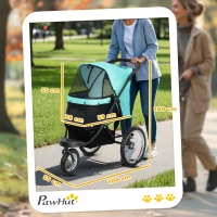 PawHut Hundebuggy, Haustierwagen für kleine Hunde und Katzen, mit Aufbewahrungskorb, Ein-Klick-Faltdesign, Türkis(m-3)