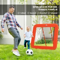 HOMCOM Voetbal-terugkaatsnet, verstelbaar, opvouwbaar, metalen frame, weerbestendig PE-net, incl. haringen, Rood(m-4)