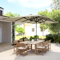 Outsunny Sombrilla Doble 4,5x2,6 m Sombrilla Terraza Exterior con Manivela Impermeable y Protección UV50+ Crema(m-10)