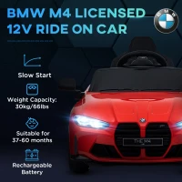 AIYAPLAY Mașină Electrică pentru Copii cu Licență BMW M4 cu Telecomandă, Claxon și Faruri, 108x69,5x51 cm, Roșie(m-4)