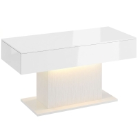HOMCOM LED Couchtisch mit Stauraum, Hochglanz, Modern, 2 Schubladen & Fernbedienung, Weiß