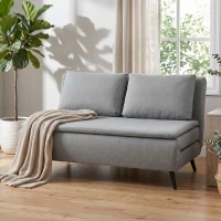 HOMCOM Divano Letto 2 Posti 3 in 1 in Tessuto Effetto Lino con 2 Cuscini, Struttura in Eucalipto, Grigio Chiaro(m-10)