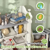 AIYAPLAY Kinderkast, 4-laags Speelgoedkast met 9 Uitneembare Bakken, Plank, Haken, Opbergkast voor Kinderkamer, Speelkamer, 77 x 42 x 94 cm, Crèmewit(m-6)