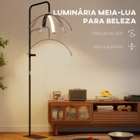 HOMCOM Candeeiro de Pé Meia Lua  com Cabeça Giratória 350° 7 Temperaturas de Cor Brilho Ajustável Suporte para Telemóvel Preto(m-4)